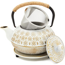 Cast Iron Teapot with Infuser - Japanese Tea Kettle, Loose Leaf Tetsubin with Handle and Trivet (Blue, 3 Pcs, holds 27 oz, 800 ml)