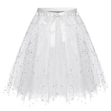 AWZXDE Girls Solid Color Sequin Tutu Skirt For Girls Lace Up Bow Puffy Handmade Performance Skirt With Multiple Tier White