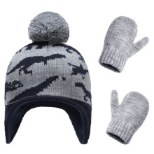 AWZXDE Children Animal Dinosaur Knit Hat And Gloves Set Kids Hats And Gloves Thickened Print Two-Piece For Girls Boys Outdoor Grey