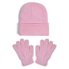 AWZXDE Soft Kids Winter Hat With Mittens Set Kids Hats And Gloves Soft Lined Cap For Boys Girls Toddler Cold Weather Pink