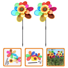 2Pcs Double Layer Plastic Garden Pinwheels with Sunflower Design for Yard and Lawn