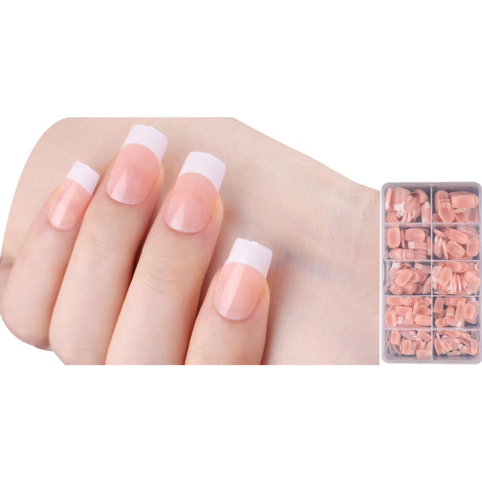600x/Box French Tip False Nails Almond Press On Artificial Nails Full Cover On Manicures Supplies