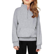 AWZXDE Girls Half Zip Pullover Sweatshirt With Pocket Hoodie Comfortable Quarter Zip Casual Loose Fit Sweatshirts For Girls Grey，5-6 Years