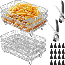 7.68" Square Air Fryer Rack, Stackable Stainless Steel Dehydrator Rack with Feet, Compatible with Square Air Fryers, Easy Clean, Silver