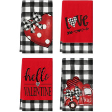 Polka Dot Heart Love Truck Valentine's Day Kitchen Towels Dish Towels, 18x26 Inch Anniversary Farmhouse Decoration Hand Towels Set of 4