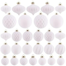 28pcs White Velvet Flocked Christmas Ornaments, Shatterproof Plastic Tree Decor – Compatible with All Standard Trees