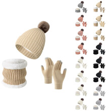 Women's Knit Winter Set: Hat Neck Warmer Gloves