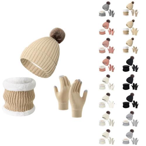 Women's Knit Winter Set: Hat Neck Warmer Gloves