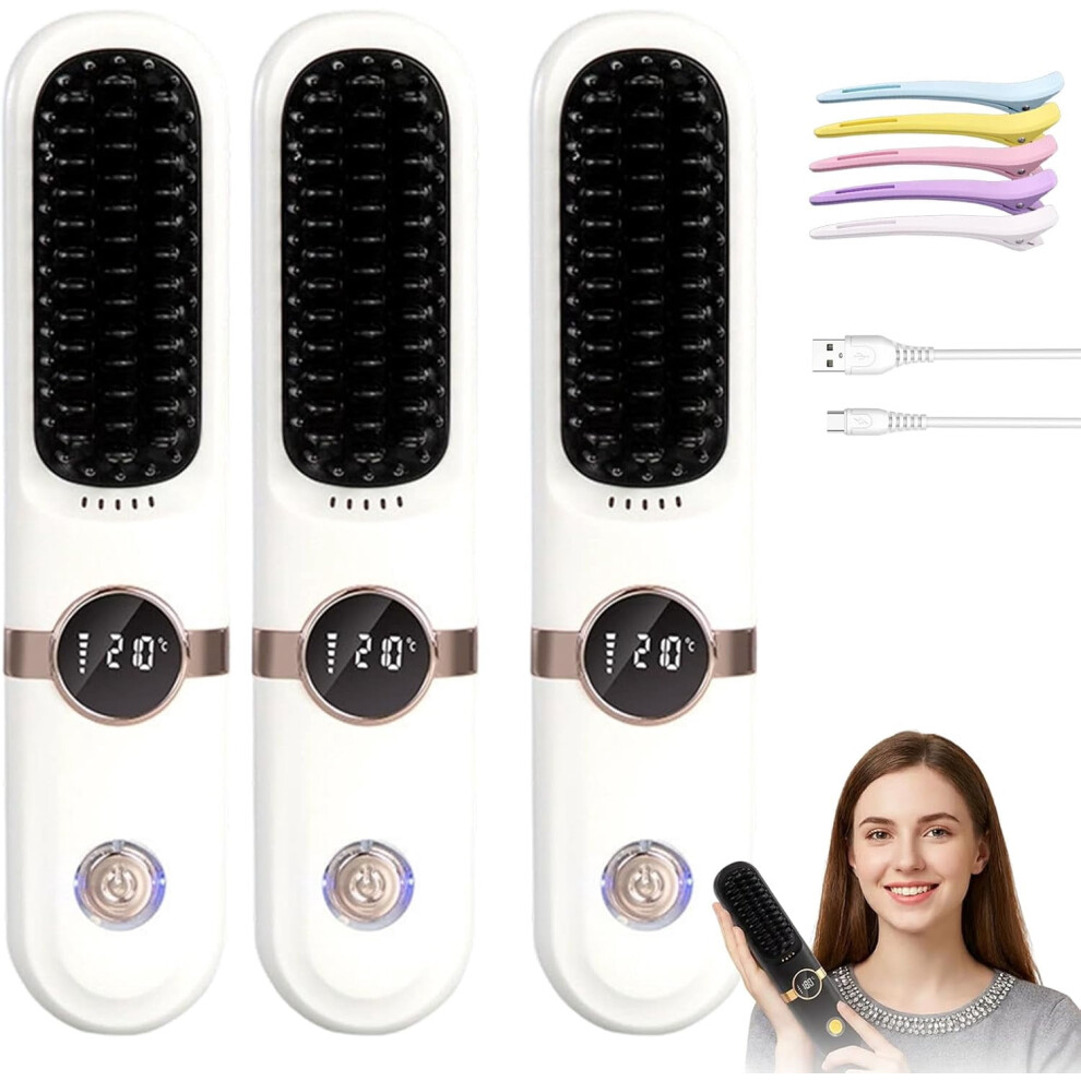 Cordless Portable Hair Straightener Brush, Rechargeable, 3 Temp Settings, Frizz-Free & Travel-Friendly, Compatible with All Hair Types