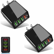 Hyper Charge Pro 4-Port QC3.0 Charger Hub with Smart Power Detection, compatible with iPhone & Android (2PCS Black)
