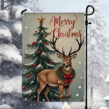 Christmas Garden Flag Linen Double-Sided 12x18 Inch