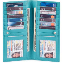 Long Wallet for Men Women Real Leather Bifold Stylish Slim 2 ID Window Credit Card Holder in Box