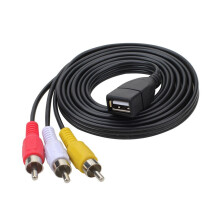Cabo Adaptador USB Fêmea para 3RCA Macho HDTV Vídeo Composto, Conversor de Vídeo, Extensão de Vídeo para Celular, Tablet e Home Theater