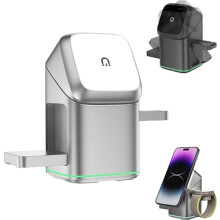 Încărcător wireless 3 în 1: suport magnetic cu rotație automată de 15 W pentru Apple 16/16Pro/16Pro Max, AirPods, Apple Watch (argintiu),