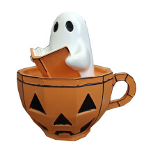 Handgemaakt Halloween spook leeslampje, schattige pompoen LED-lamp, boekachtig esthetisch nachtlampje van hars – Werkt op USB-voeding