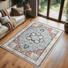 Machine Washable Area Rug Beige Orange 3x5 ft