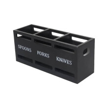 Porte-ustensiles moderne en bois - Organisateur de comptoir à 3 compartiments pour fourchettes, cuillères et couverts