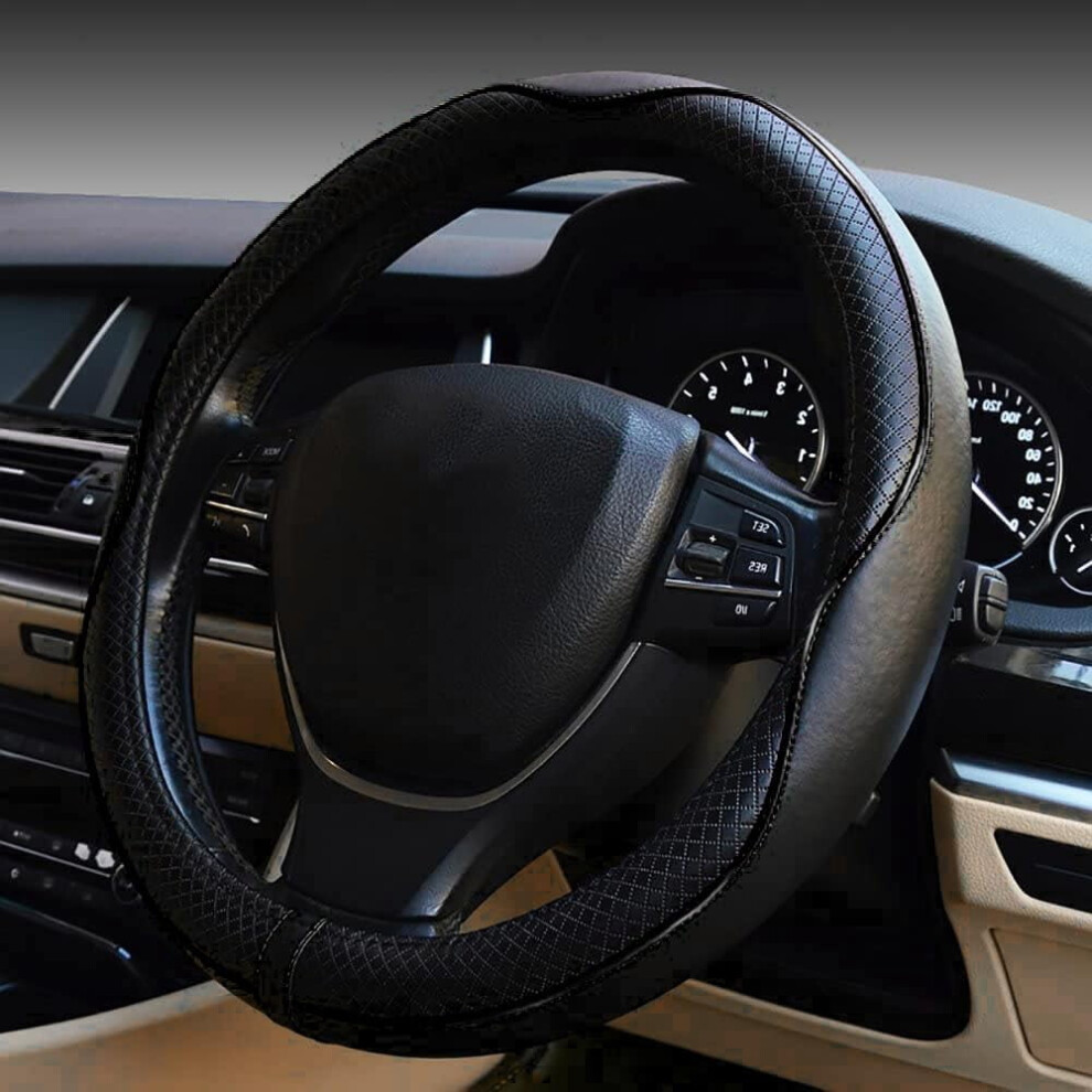 Esewalas Universal Anti-Slip Leather Steering Wheel Cover, Â Compatible With Most Cars Black 9448990608225