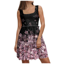 Dam sommarklänning med fyrkantig halsringning och ficka, söt ärmlös, hög midja, A-linjeformad sommarklänning, midiklänningar, rosa, L