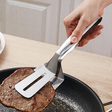 Pinça para grelha em aço inoxidável com cabo alongado e espátula dupla – Resistente, própria para alimentos e lavável na máquina de lavar