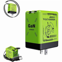 W&O 2-in-1 120W GaN Charger (Type-C/L), Retractable Foldable Wall Plug, Compatible with iPhone, Fast Charging Adapter (Green)