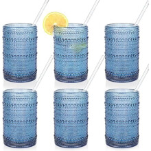 Blue Vintage Hobnail Highball Tumblers 15 oz Set of 6