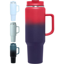 Gobelet isotherme de 1,5 L avec poignée, couvercle et paille, grande bouteille d'eau, tasse à café isotherme de voyage en acier inoxydable,
