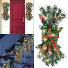 Guirlanda de Natal LED sem fio para escada com bolas de neve/frutas vermelhas, funciona a bateria, decoração para ambientes internos e externos.
