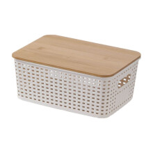 Panier de rangement en plastique avec couvercle en bambou, fermeture hermétique, empilable, idéal pour ranger les provisions, les en-cas et autres