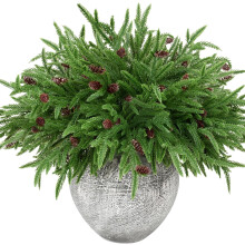16 branches artificielles de pin de Norfolk de 45 cm avec pommes de pin – Tiges de verdure artificielle pour vase, guirlande, couronne, décoration