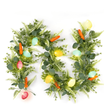 1,8 m lange, beleuchtete künstliche Ostergirlande – künstliches Farngrün mit 10 leuchtenden Eiern und 6 Karotten, Weihnachtsdekoration für