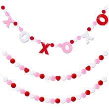 Guirlande de Saint-Valentin - Guirlande XOXO en forme de cœur avec pompons en feutrine, décorations pour cheminée, murs et chambre