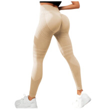 3D legíny, vysoký pas, zvedací bříško, kontrola bříška, jóga, fitness kalhoty na cvičení v posilovně, béžové, S