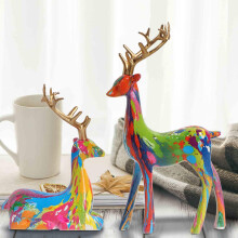 Lot de 2 figurines de rennes – Décoration de Noël 3D, assis et debout, style luxueux pour salon, cave à vin, chambre, cadeaux – Compatible avec