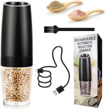 Gravity Electric Salt & Pepper Grinder, USB Rechargeable, Adjustable Coarseness, Ceramic Burr, LED Light, One-Handed, Refillable