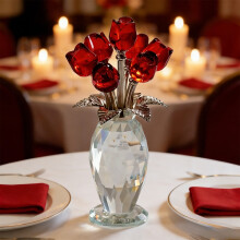 Bouquet de roses en cristal, fleur rouge en cristal dans un vase, cadeau de Saint-Valentin, décoration pour la maison ou le bureau (rouge)