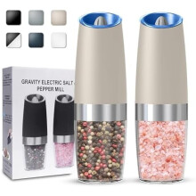 Ensemble de moulins à sel et à poivre électriques Gravity (lot de 2, kaki), mouture réglable, fonctionne sur piles, lumière LED, compatible avec