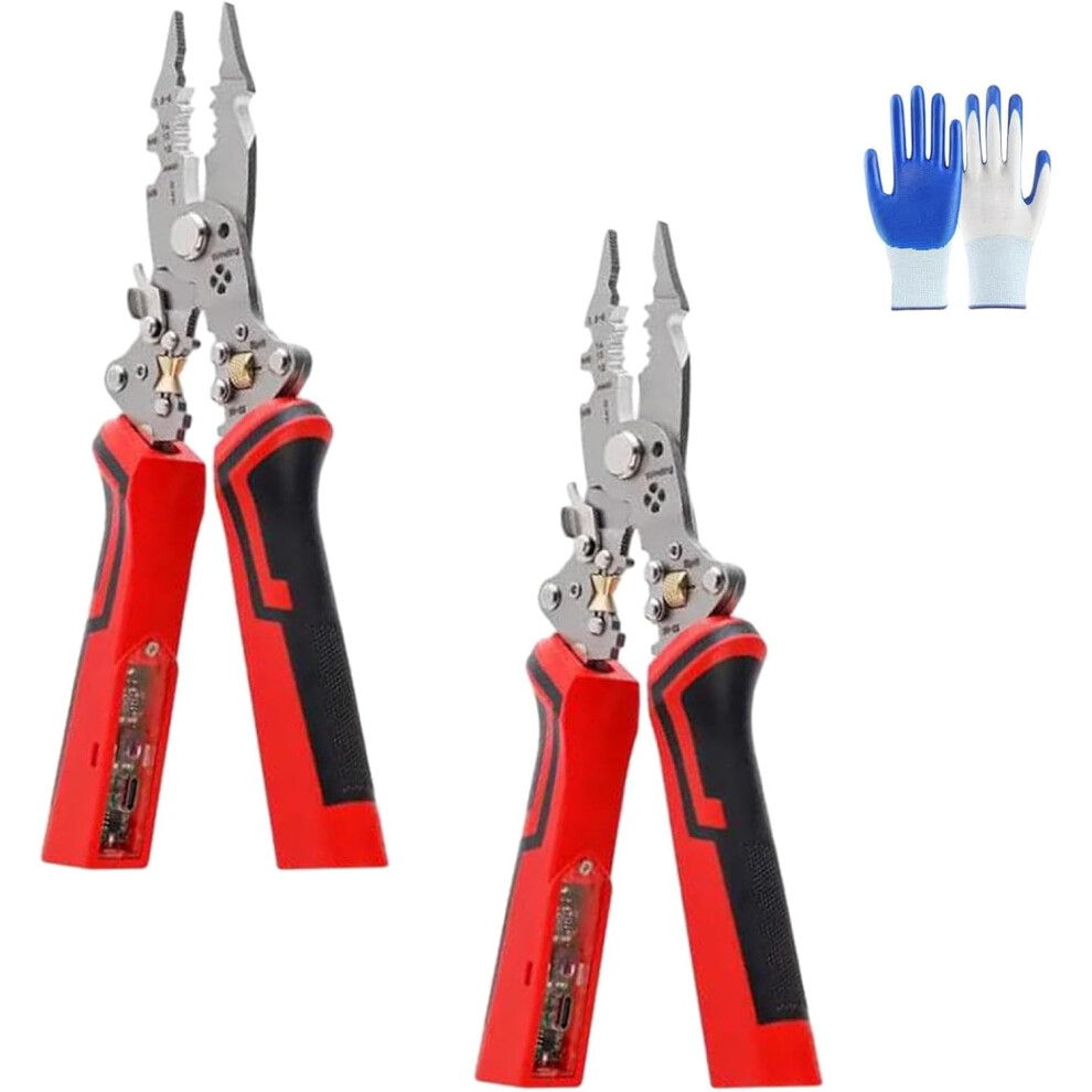 16-In-1 Wire Stripper Tool With Twister, Cutter, Puller, Cable Scissors, Voltage Tester Pliers (12Vâ250V Live), 2Pcs Red 9450273982120