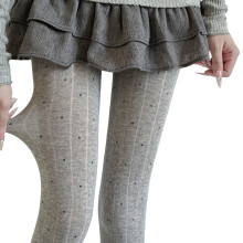 Women's Opaque Thermal Leggings Stretchy Dot Pattern Ribbed Fabric High Waist Winter Tights Cotton