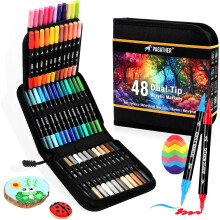 The product is marked with 48-color acrylic paint, featuring double-pointed, fine-pointed and brush-pointed pens