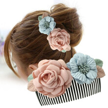 Peineta de flores para mujer – rosa claro o azul, de tela,
