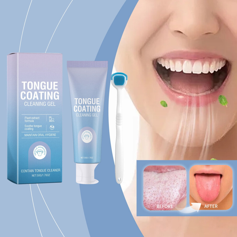 Tongue Cleaner Gel with Tongue Brush â Fresh Breath Oral Care Kit â Tongue Scraper Gel Set for Bad Breath Removal, Maintain Oral Health