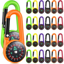 24pcs Metal Compass Keychain with Carabiner, Portable Mini Pocket Clip-On Compass for Hiking, Camping, Emergency – Compatible with All Keys