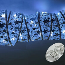 100 LED Battery-Powered Copper Wire Lights, Silver Ribbon, Compatible with Christmas Tree Decorations