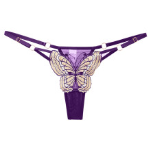Women's Panties Sexy Briefs Low Waist Thong Underwear Embroidery Underpants Comfortable Soft Daily Wear Fashion Purple, One Size