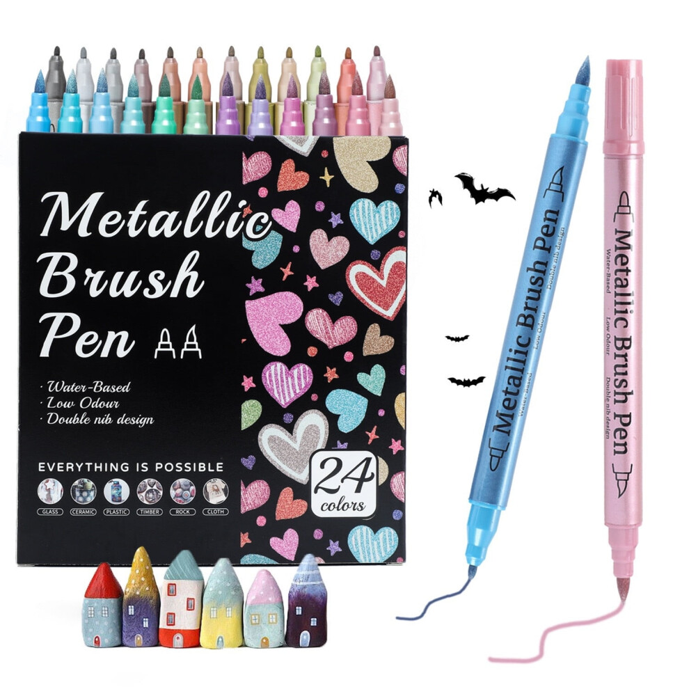 24-Color Metallic Paint Markers, Dual-Tip Nail Art Pens Set â Compatible with Nail Art & Manicure Tools