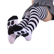 (1 pair) Cat claw cotton socks blue and white wide strip stockings-Black and white