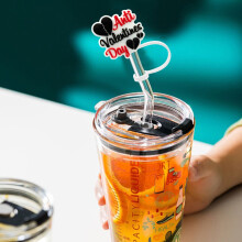 Valentine's Day Straw Cap Straw Cap Silicone Dust Cap Plug Cute Cartoon Straw Decoration Straw Valentines Day Gifts