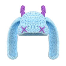 Flísová čepice s králičími ušima a krytem obličeje v nebesky modré barvě
