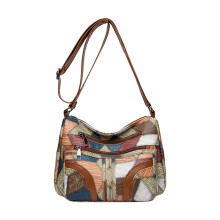 Weiche, gewaschene Leder-Umhängetasche für Damen mit Farbblock-Design, geräumige Handtasche mit mehreren Reißverschlüssen für den täglichen
